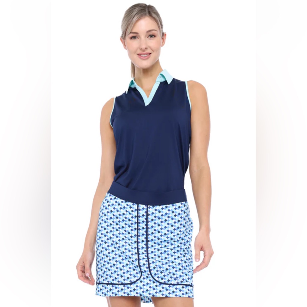 Belyn Key Blue And Green Sleeveless Polo Tank Top